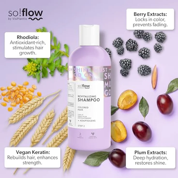 Vis Plantis SO!FLOW Shampoo für coloriertes Haar, 400 ml, revitalisierende Reinigung mit Keratin, vegan – Bild 3