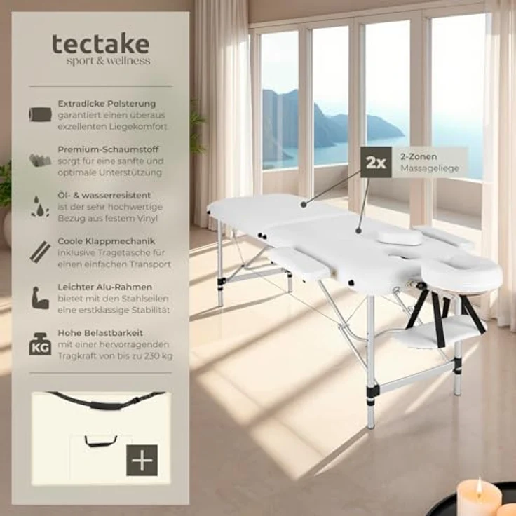Tectake 2 Zonen Massageliege mit 4 cm Polsterung und Aluminumgestell – Bild 2