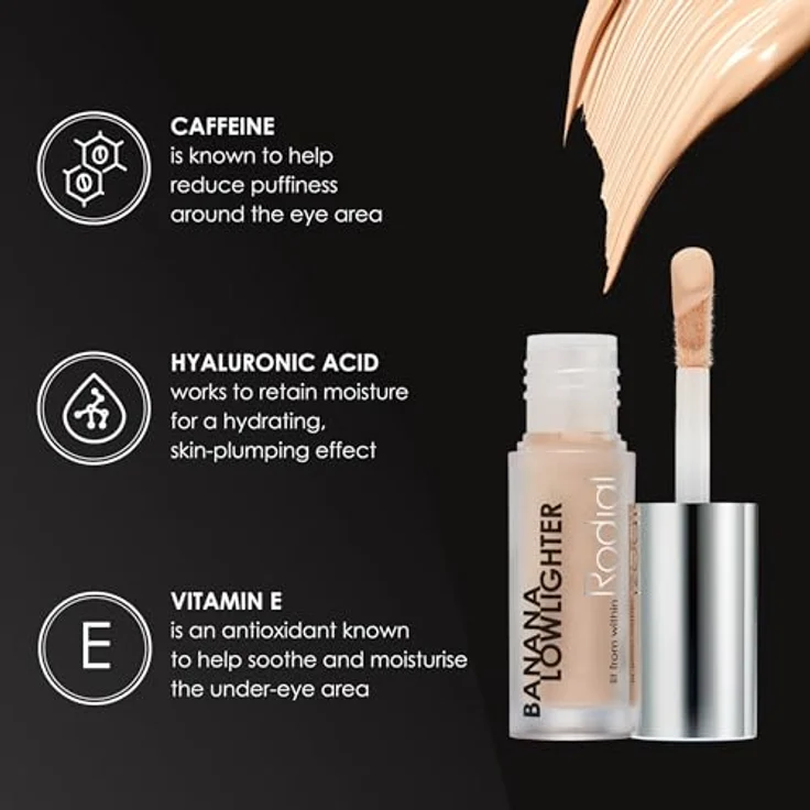 Rodial Banana Lowlighter Deluxe 1.6ml, flüssiger Concealer, gelber Unterton, feuchtigkeitsspendende Formel, Hyaluronsäure, Vitamin E, Koffein – Bild 4
