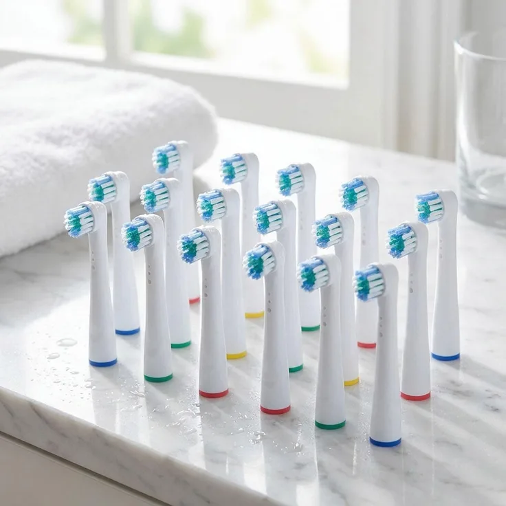 ideoon HOME 16 x Ersatzbürsten für Oral-B® Elektrozahnbürsten, weiße Aufsteckbürsten mit Farbring-Markierung für gründliche Zahnreinigung