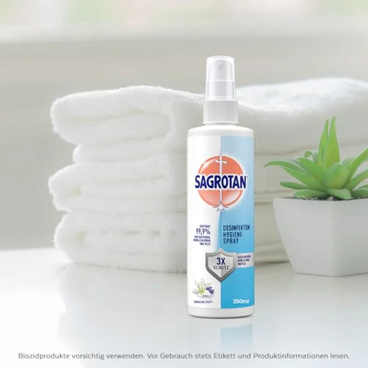 SAGROTAN Hygiene-Pumpspray 250 ml, Oberflächen-Desinfektionsmittel entfernt 99,9% der Bakterien, ideal für unterwegs – Bild 7
