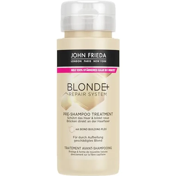 John Frieda BLONDE+ Repair System Pre-Shampoo Treatment - Inhalt: 100 ml - Mit Bond Building Plex - Für durch Aufhellung geschädigtes Blond - Schützt das Haar