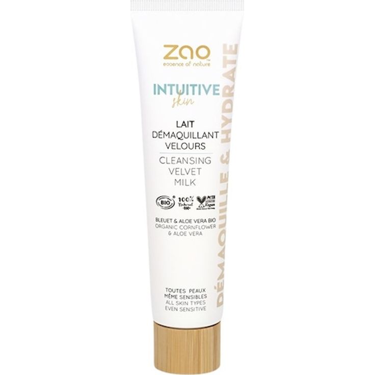 Zao Cleansing Velvet Milk, ökologische Gesichtsreinigungsmilch für alle Hauttypen mit Aloe vera und Vanilleduft, 100 ml