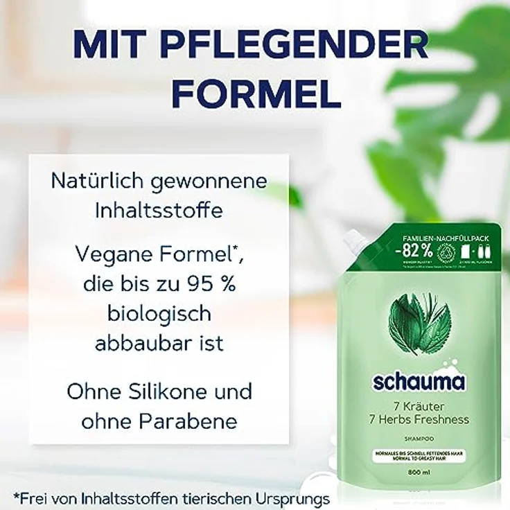 Schauma Shampoo 7 Kräuter Nachfüllpack (800 ml), Haarshampoo verleiht der Haarstruktur eine leichte Frische, Frische-Shampoo für normales bis schnell fettendes Haar – Bild 2