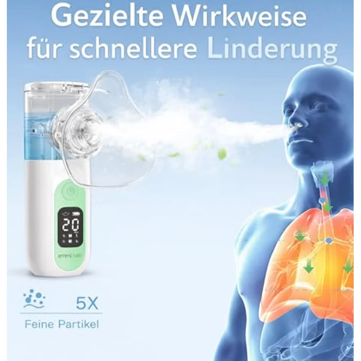 Emag Emmi-Med Inhalator mit Ultraschall, geräuschloser Zerstäubung, Inhalationsmaske und Mundstück – Bild 5