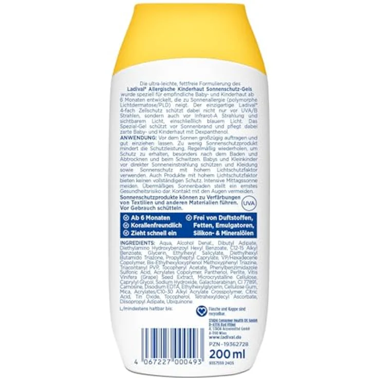 Ladival Kinder Sonnenschutz Gel LSF 50+, wasserfester UV-Schutz für empfindliche Haut, dermatologisch getestet, 200ml – Bild 2