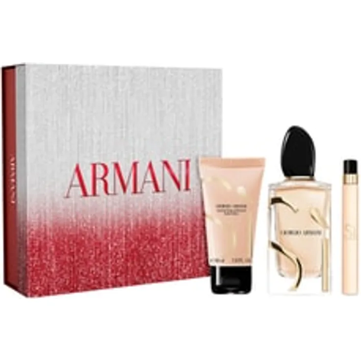 Giorgio Armani Sì Eau de Parfum 100 ml Xmas Set, Damen-Duftset mit Reisegröße und Bodylotion, rot-silberne Limited Edition