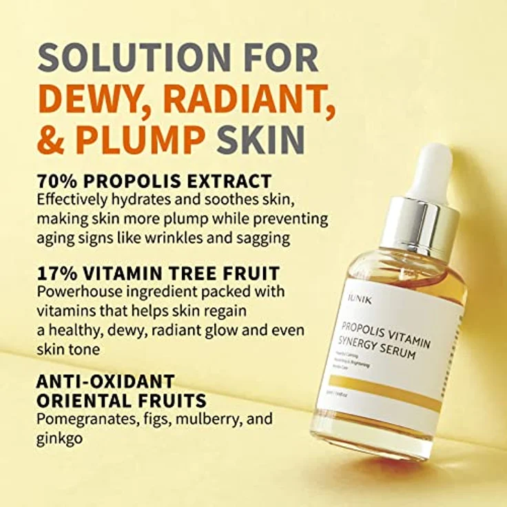 iUnik Propolis Vitamin Synergy Serum, Feuchtigkeitsserum mit 70% Propolis und 12% Vitamin C, 50 ml – Bild 3