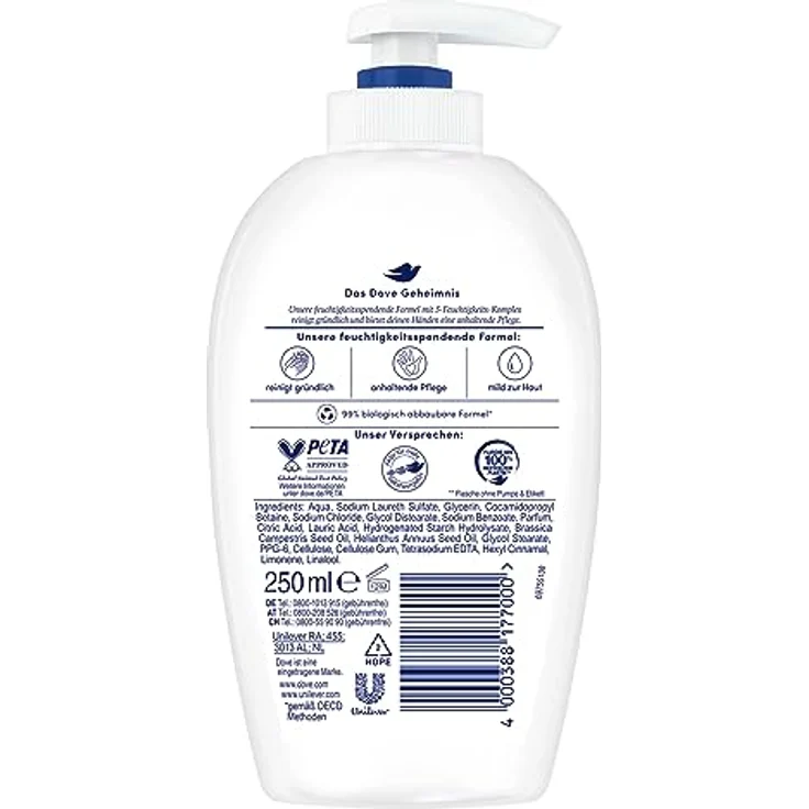 Dove Pflegende Hand-Waschlotion für trockene Hände Pumpspender mit ? Feuchtigkeitscreme 6er Pack 6 x 250 ml für Trockene Haut geeignet – Bild 8