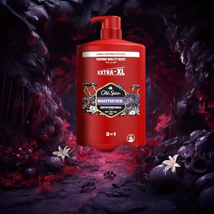Old Spice Nightpanther 3in1 Duschgel & Shampoo für Männer, 1L, langanhaltender, frischer Duft in Parfümqualität, Tiefenreinigung für Haare-Gesicht-Körper, sanftes Hautgefühl – Bild 5