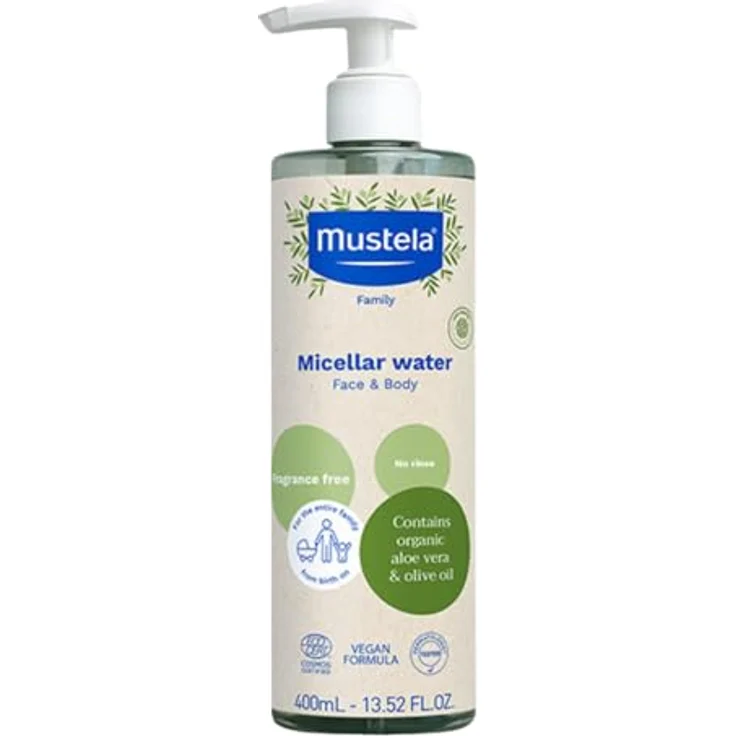 Mustela Bio-Mizellenwasser, Olivenöl und Aloe Vera, Gesicht, Windelwechsel, Make-up, Baby, ganze Familie (400ml) – Bild 1