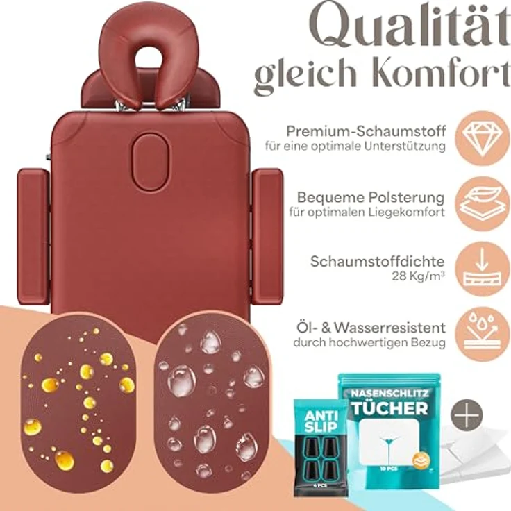KESSER® Massageliege 3 Zonen, klappbar und verstellbar bis 250kg, tragbare Kosmetikliege mit Aluminium-Kopfstütze, Armlehne, Anti-Rutsch-Füßen, 60cm, Bordeaux – Bild 4