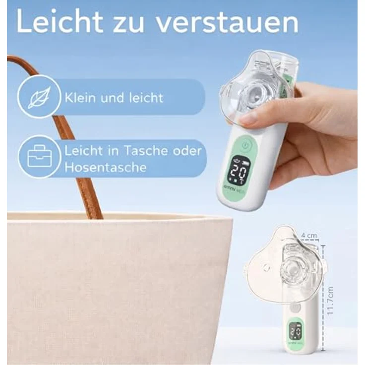 Emag Emmi-Med Inhalator mit Ultraschall, geräuschloser Zerstäubung, Inhalationsmaske und Mundstück – Bild 7
