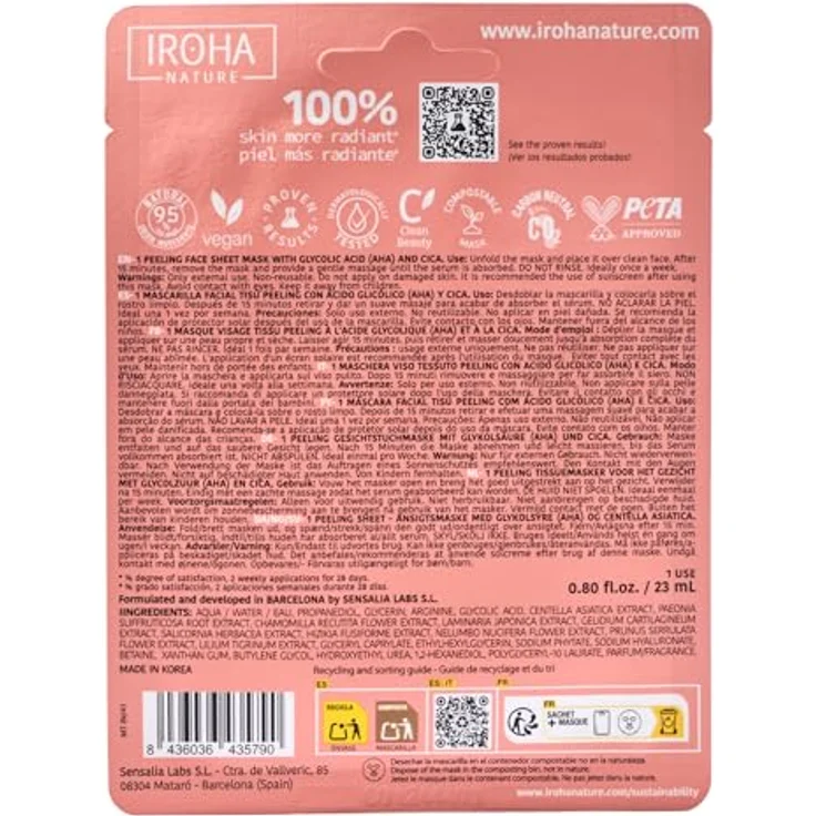 Iroha Masq Tissu Glow Peeling, Gesichtsmaske zur Förderung der Zellerneuerung, 23 ml – Bild 2