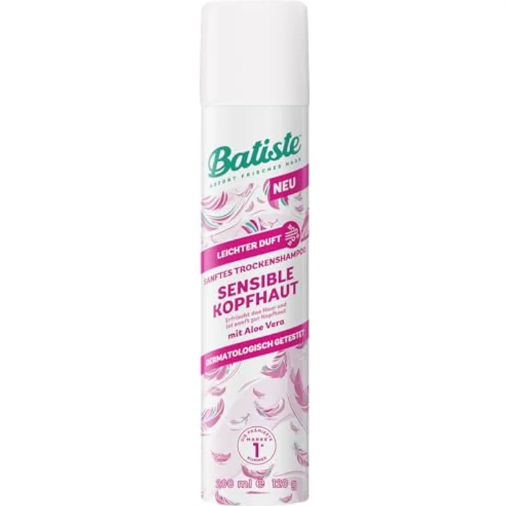 Batiste Trockenshampoo Sensible Kopfhaut, 200 ml, dermatologisch getestet, mit Aloe Vera, leichter Duft, für alle Haartypen