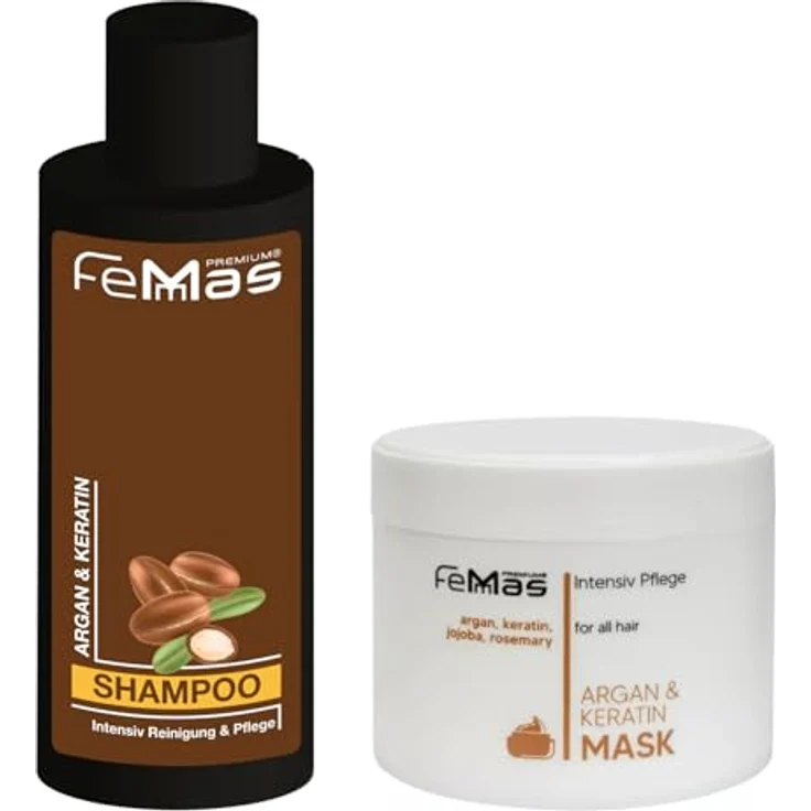 FemMas Argan & Keratin Shampoo + Argan & Keratin Haarmaske 300ml - regenerierend, nährend, Anti-Spliss - alle Haartypen – Bild 1