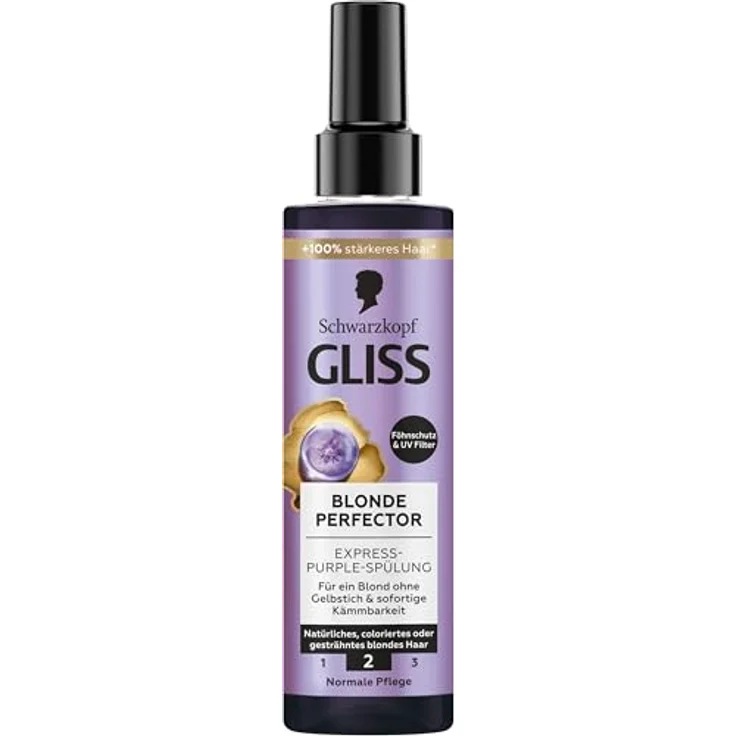 Gliss Express-Purple-Spülung Blonde Perfector, Haarspülung zum Sprühen für blondes Haar mit Föhnschutz & UV-Filter, 200 ml – Bild 2