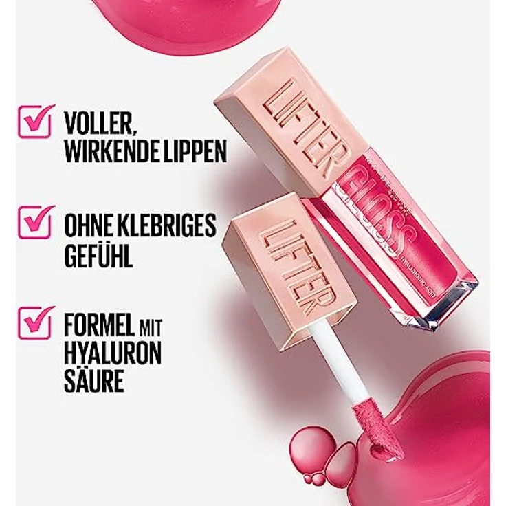Maybelline New York Glänzender Lipgloss für voller wirkende Lippen, Feuchtigkeitsspendend, Mit Hyaluronsäure, Lifter Gloss Candy Drop, Farbe: Nr. 021 Gummy Bear (Rose), 1 x 5,4 ml – Bild 3