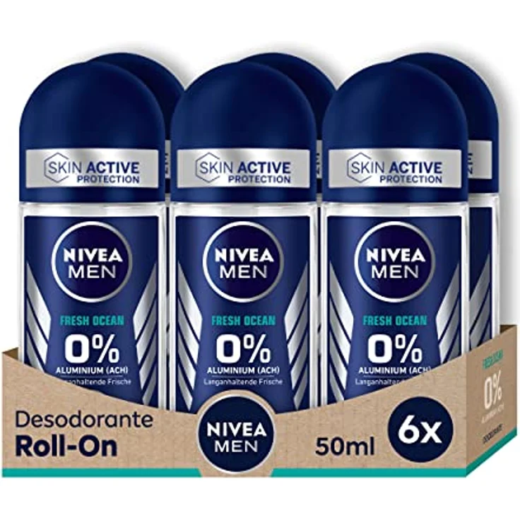 NIVEA MEN Fresh Ocean Deo Roll-On, 6 x 50 ml, Aluminiumfreies Deo mit 48h Schutz, erfrischender ozeanischer Duft – Bild 1