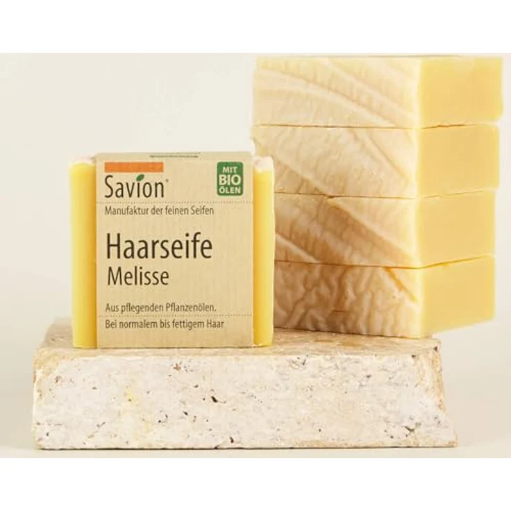 Savion 4+1 Bio Haarseife Melisse | Natürliche Haarpflege für mehr Fülle & Glanz | Vegan & Nachhaltig | Für Normales bis Leicht Fettendes Haar | Made in Germany 5x 85gr – Bild 1