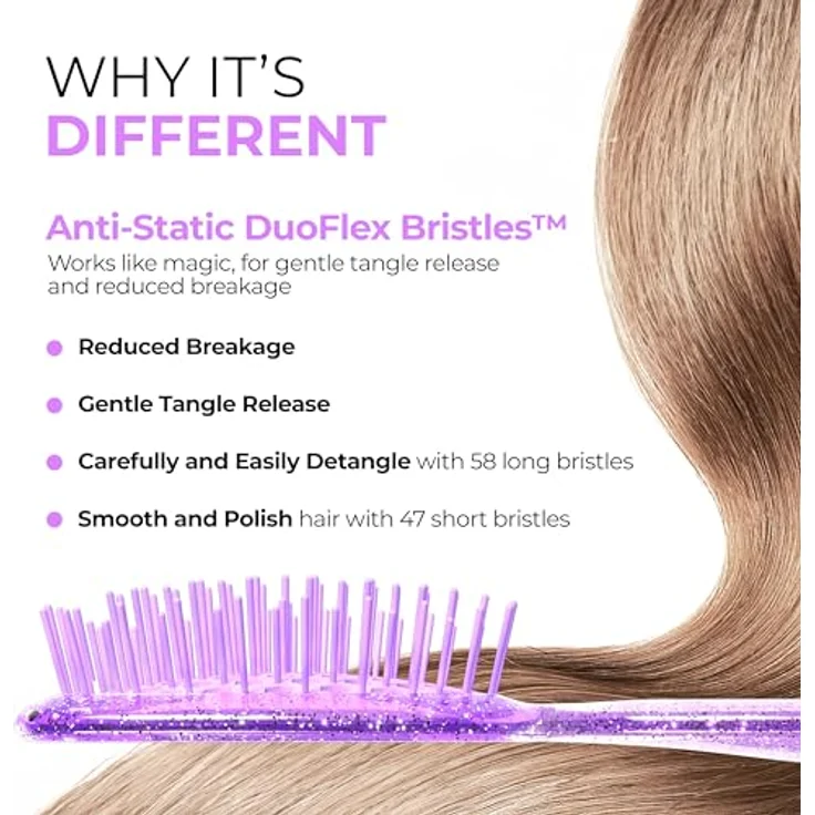 UNbrush Glitter Collection Detangling Hair Brush Mini, Amethyst Haarbürste mit doppelter Borstenlängen, kompakt für unterwegs – Bild 4
