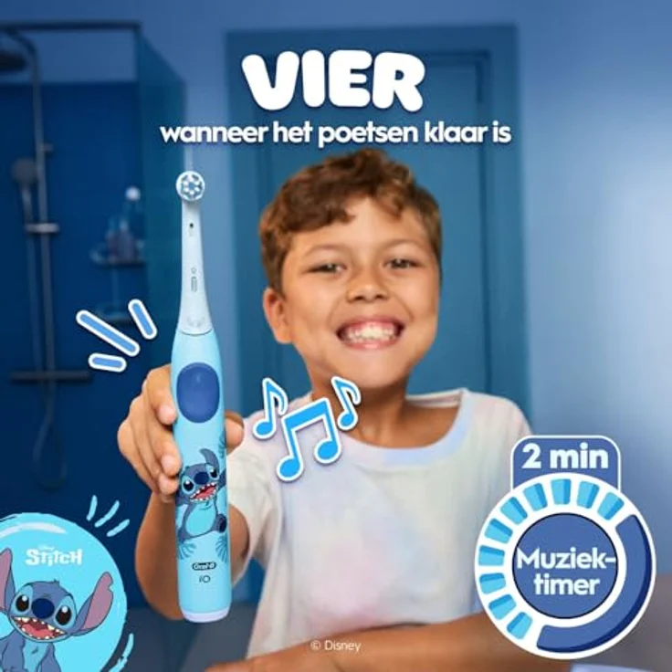 Oral-B iO 6+ Kids, Elektrische Zahnbürste mit drei Putzmodi, Disney Stitch Design, 2-Minuten-Musik-Timer – Bild 5