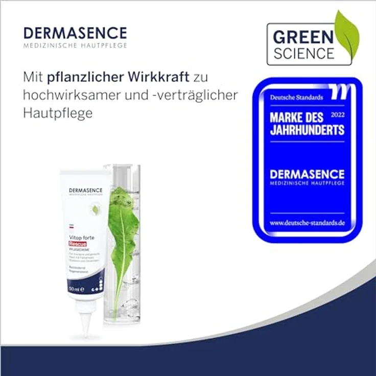 DERMASENCE Vitop forte Rescue Pflegecreme, 50 ml - beruhigende und regenerierende Akutpflege für gereizte und gerötete oder sehr trockene Hautstellen - Pflege bei Neurodermitis mit Färberwaidextrakt – Bild 2