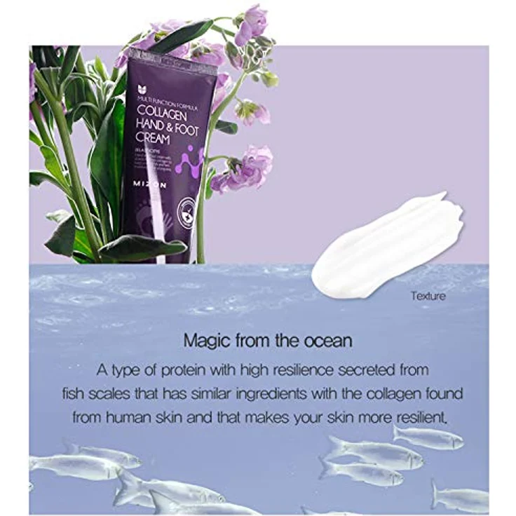 MIZON COLLAGEN HAND & FOOT CREAM (100ml) Feuchtigkeitsspendende Creme für trockene Haut, Hände, Ellbogen und Fersen, Hautreparatur – Bild 3