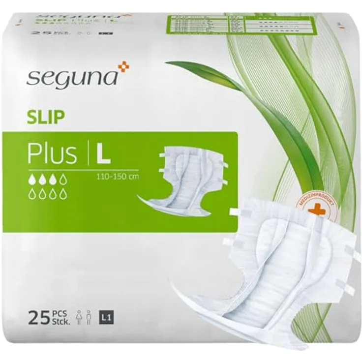 Seguna SEGUNA Slip Plus, Inkontinenz Windeln für Erwachsene, mittlere Saugleistung 2.500ml, L (Beutel 25 Stück)