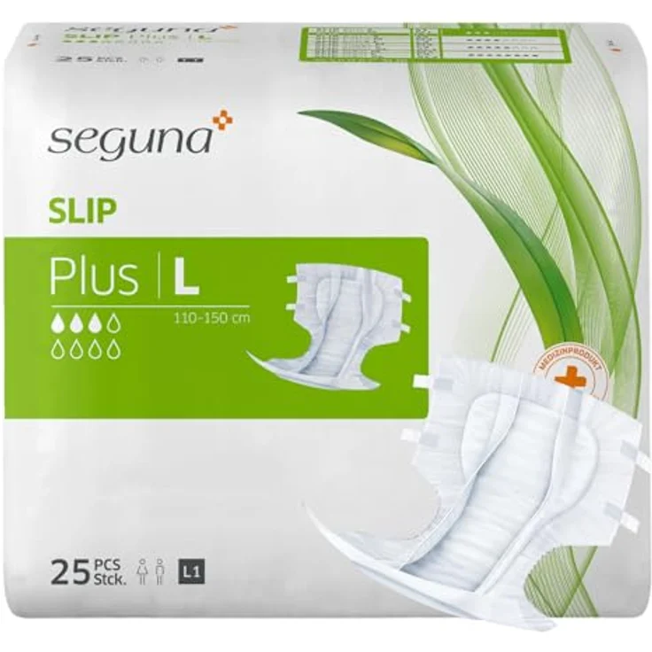 Seguna SEGUNA Slip Plus, Inkontinenz Windeln für Erwachsene, mittlere Saugleistung 2.500ml, L (Beutel 25 Stück) – Bild 1