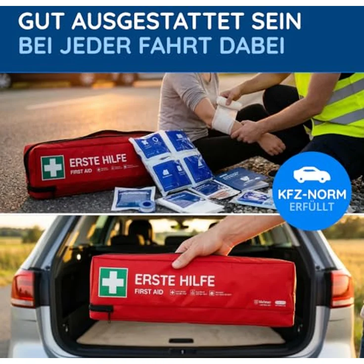 FLEXEO KFZ-Verbandkasten DIN 13164:2022, Erste-Hilfe-Tasche mit Warnweste und Warndreieck, gesetzeskonform und erweiterte Ausstattung – Bild 8
