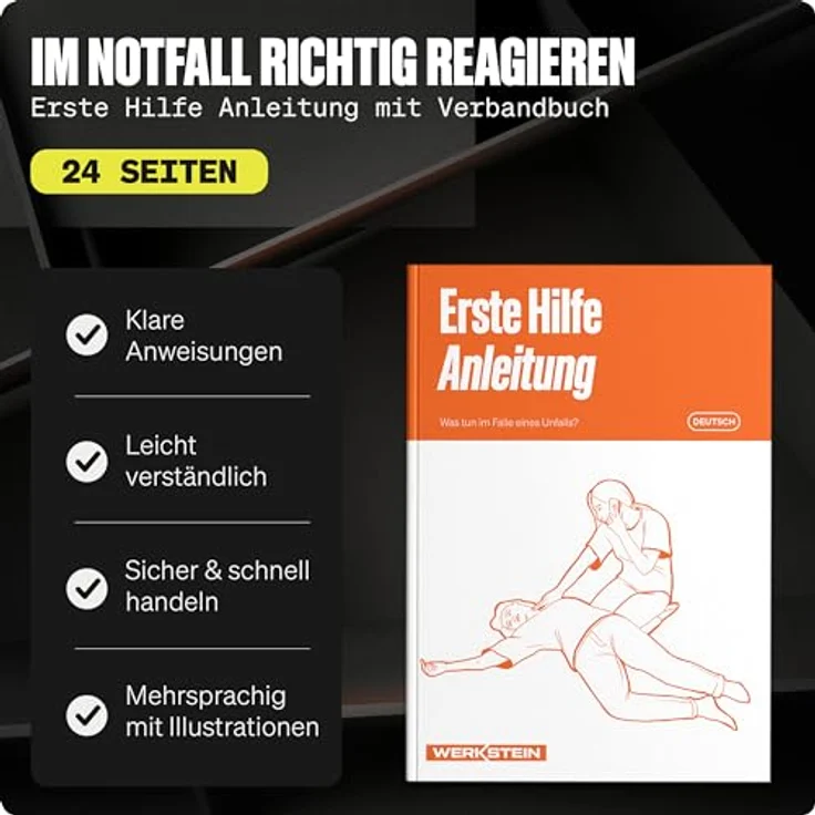WERKSTEIN Erste Hilfe Nachfüllset ÖNORM Z1020 Typ1, 63 Teile mit Erste Hilfe Anleitung und praktischen Innentaschen für Betriebe bis 5 Beschäftigte – Bild 3