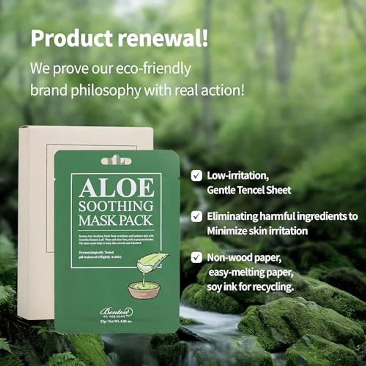 Benton Aloe Beruhigende Maskenpackung 23g 10er Packung - Aloe & Grüntee-Blattwasser, feuchtigkeitsspendend & kühlend – Bild 4