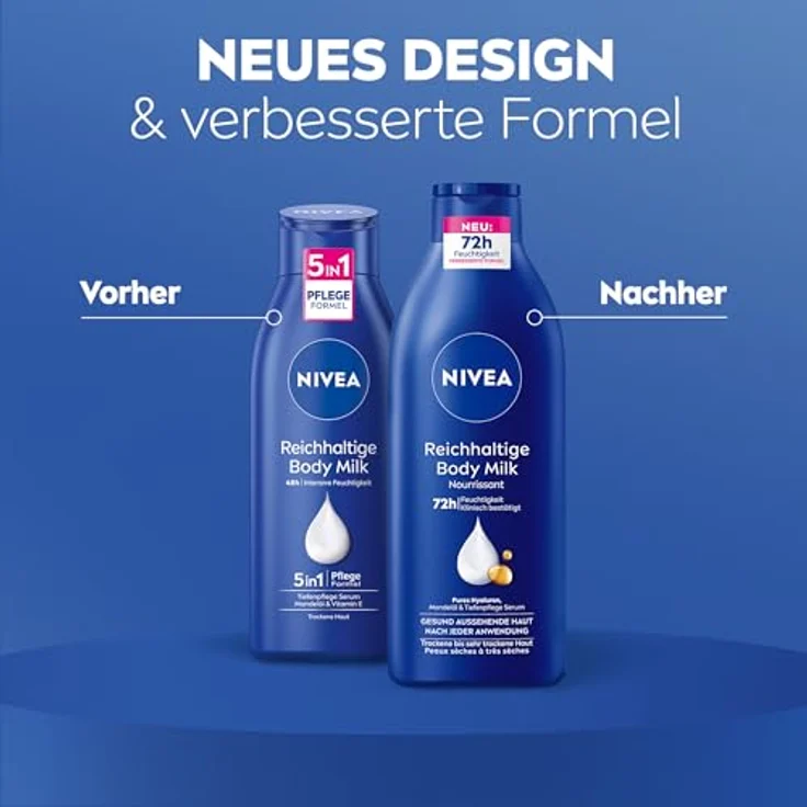 NIVEA Reichhaltige Body Milk, intensiv pflegende Körpercreme mit purem Hyaluron, Mandelöl und Tiefenpflege Serum, Lotion für trockene Haut (400 ml) – Bild 3