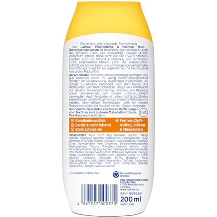 Ladival Sonnenschutz Lotion LSF 30 für empfindliche und normale Haut, wasserfest, feuchtigkeitsspendend, 4-fach Zellschutz, UV-Schutz, 200ml – Bild 2