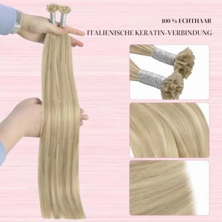 YoungSee Bonding Extensions, Echthaar 45 cm U-Tip Haarverlängerung in Aschblond und Platinblond, 50g Remy Keratin Bondings, 1g/s 18/613 – Bild 3