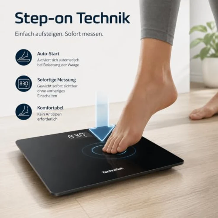 TechniSat VIOLA PW 30, Digitale Personenwaage bis 180 kg, LED-Display, Automatische Einschaltung, gehärtetes Sicherheitsglas – Bild 4