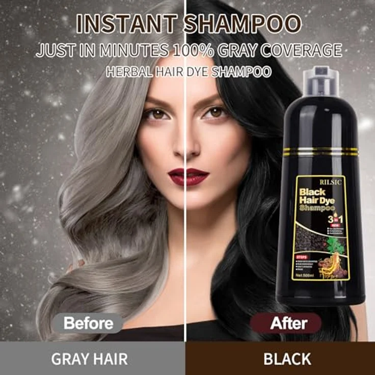 GFEUGS Haarfärbeshampoo 3 in 1, 500ML gegen graue Haare, sofortige schwarze Haarfarbe, Shampoo und Conditioner für Männer und Frauen – Bild 4