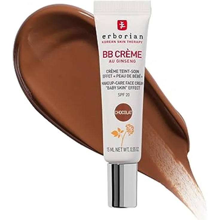 Erborian BB Creme mit Ginseng - Unreinheiten abdeckende Foundation und Grundierung mit „Babyhaut“-Effekt Koreanische 5-in-1-Gesichtspflege mit LSF 20 - Chocolat - 15 ml
