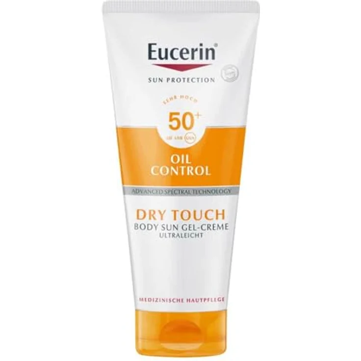 Eucerin Dry Touch Sun Gel-Creme ultraleicht LSF 50+, 200 ml, idealer Sonnenschutz für empfindliche Haut
