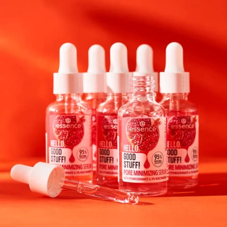 essence HELLO, GOOD STUFF! PORE MINIMIZING Serum, Intensivpflege, Konzentrat, pink, glättend, feuchtigkeitsspendend, porenverfeinernd, natürlich, vegan, ohne Alkohol (30ml) – Bild 4