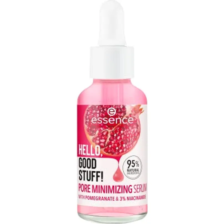 essence HELLO, GOOD STUFF! PORE MINIMIZING Serum, Intensivpflege, Konzentrat, pink, glättend, feuchtigkeitsspendend, porenverfeinernd, natürlich, vegan, ohne Alkohol (30ml)