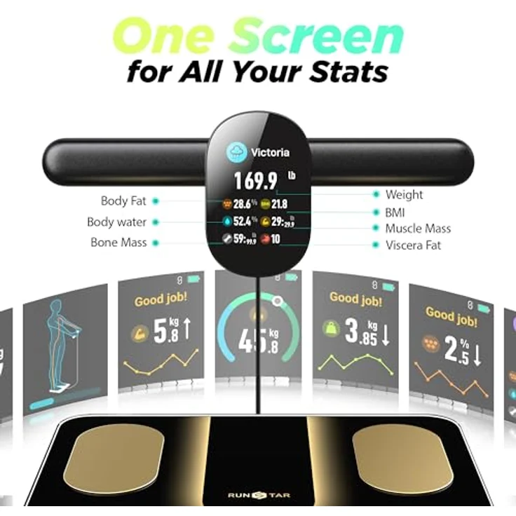 Runstar Smart Scale, digitale Personenwaage mit 8 Elektroden, Bluetooth-Verbindung und umfassender Körperzusammensetzungsanalyse – Bild 2