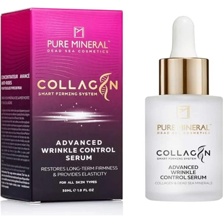 M PURE MINERAL DEAD SEA COSMETICS Pure Mineral - Fortgeschrittenes Faltenkontrollserum mit Kollagen - Totes Meer Mineralien, Faltenreduktion, Straffung, 30ml - Ohne Silikone, Sulfate, Parabene – Bild 1