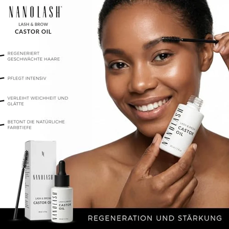 Nanolash Rizinusöl 30ml, 100% natürliches, kaltgepresstes Bio Öl für Wimpern- und Augenbrauenwachstum, hypoallergen, inklusive Pipette und Pinsel – Bild 5