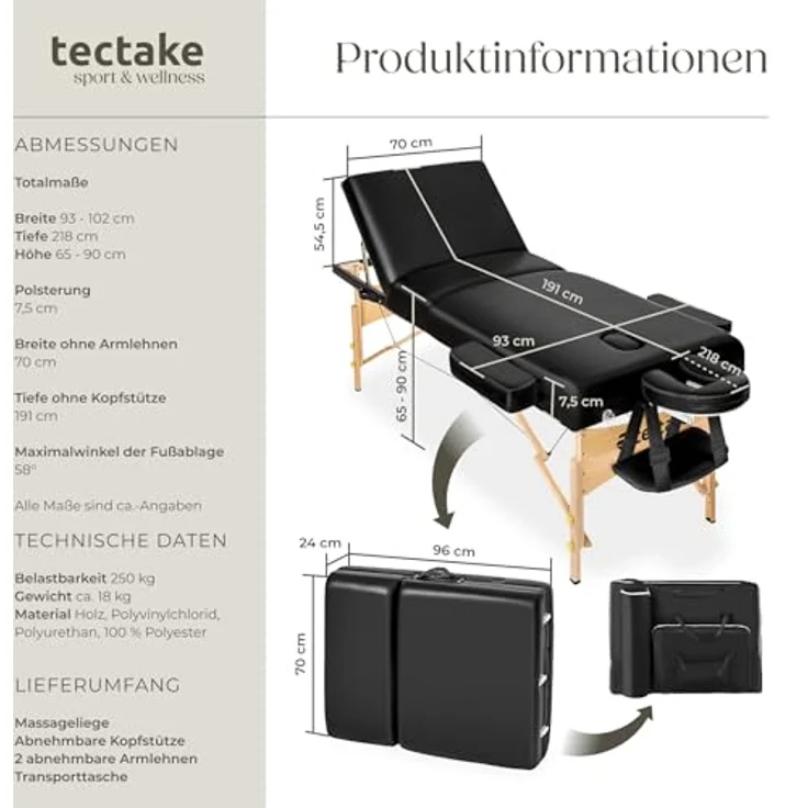 TecTake Massageliege Massagestuhl, 3 Zonen Massageliege – Bild 7