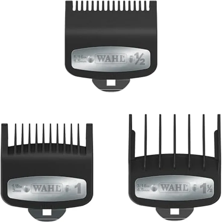 Wahl Premium Cutting Guides 03354-5001, 3 Premium-Aufsteckkämme mit Schnittlängen 1,5/3/4,5 mm, glas- und mineralgefüllter Kunststoff, sichere Metallbefestigung