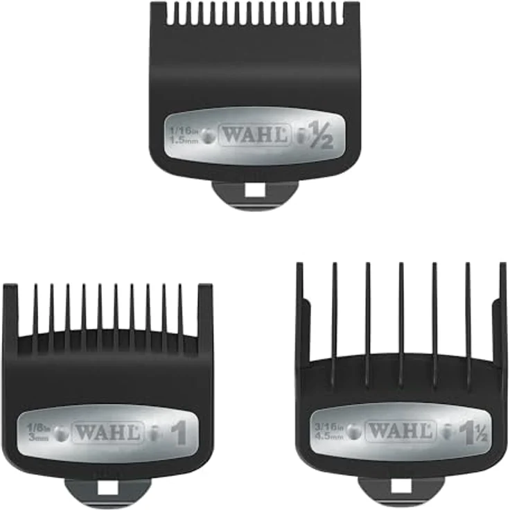 Wahl Premium Cutting Guides 03354-5001, 3 Premium-Aufsteckkämme mit Schnittlängen 1,5/3/4,5 mm, glas- und mineralgefüllter Kunststoff, sichere Metallbefestigung – Bild 1
