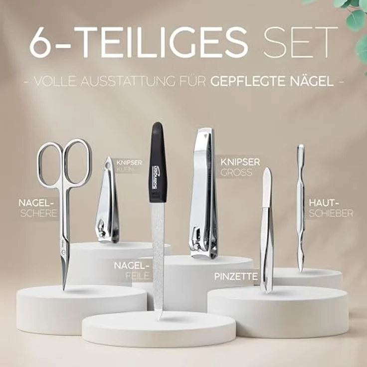 marQus Maniküre Set Solingen, 6-teiliges Nagelset aus glanzvernickeltem Stahl im handlichen Kunst-Leder Etui für Damen und Herren – Bild 3