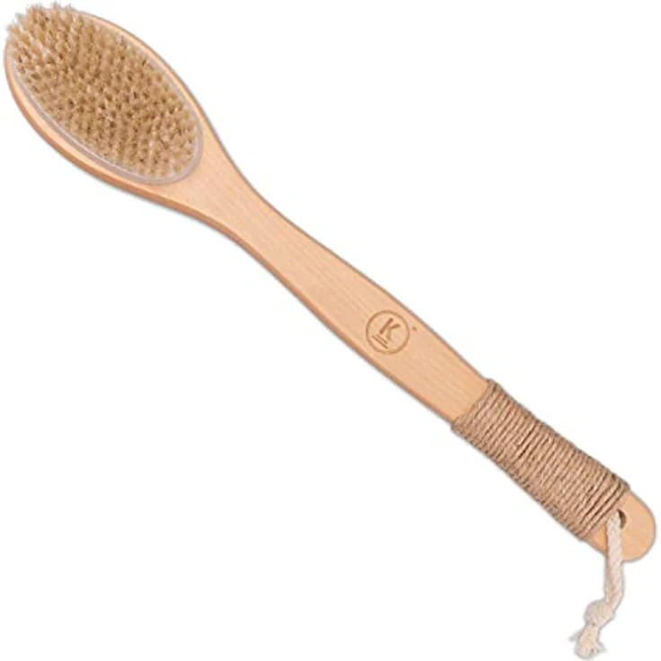 K-Pro Rückenbürste mit langem Stiel, doppelseitige Peelingbürste aus Naturborsten & Kirschholz, harten & weichen Borsten für Dusche und Bad, für Damen & Herren – Bild 4